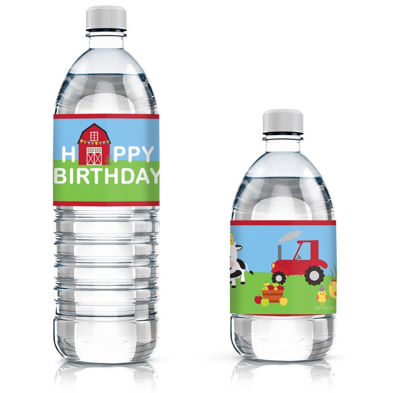 DISTINCTIVS Barnyard Farm Animal Birthday Party Water Bottle Labels - 20 Stickers - Image 1